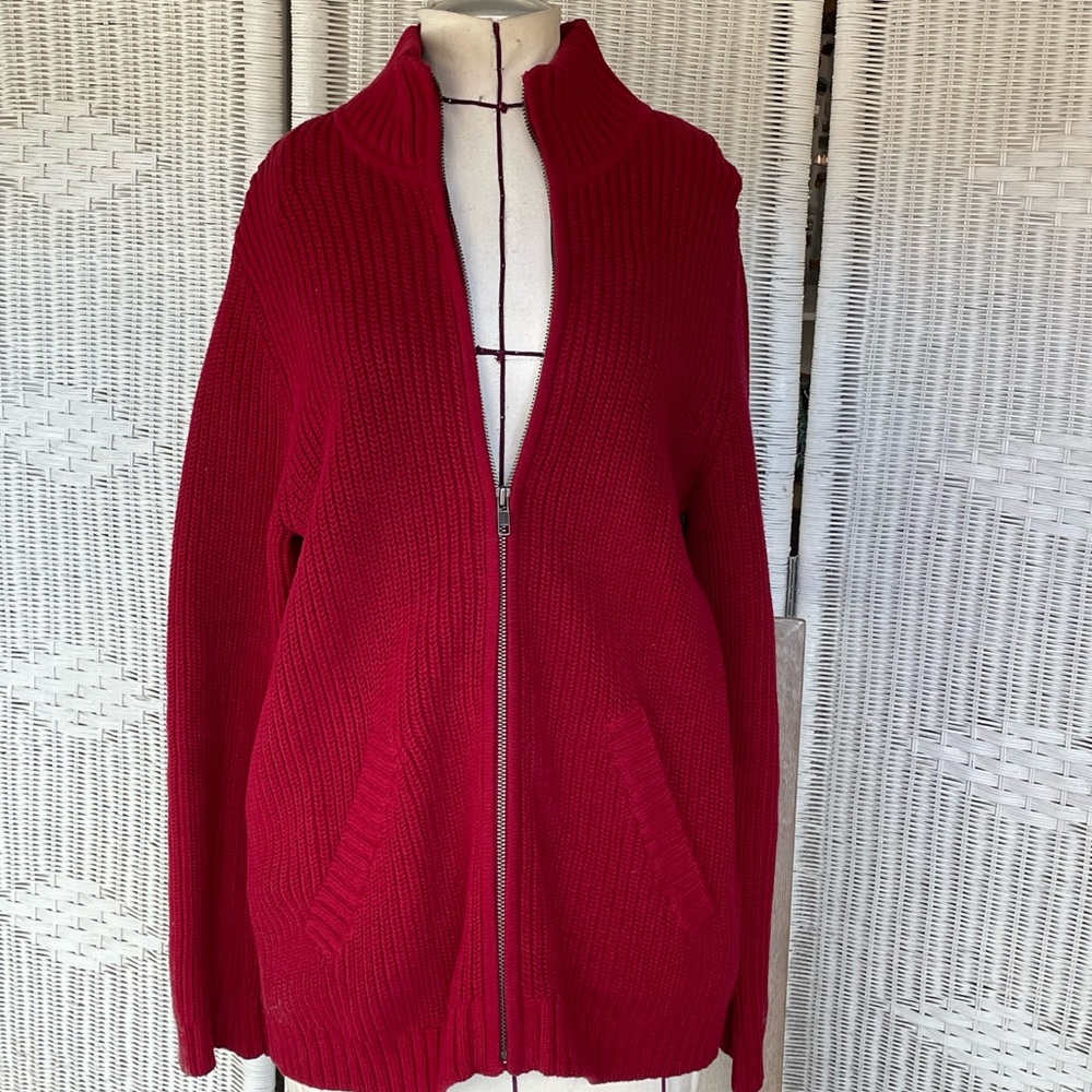 Jones New York 100% cotton zippered sweater.  Deep red size M.
